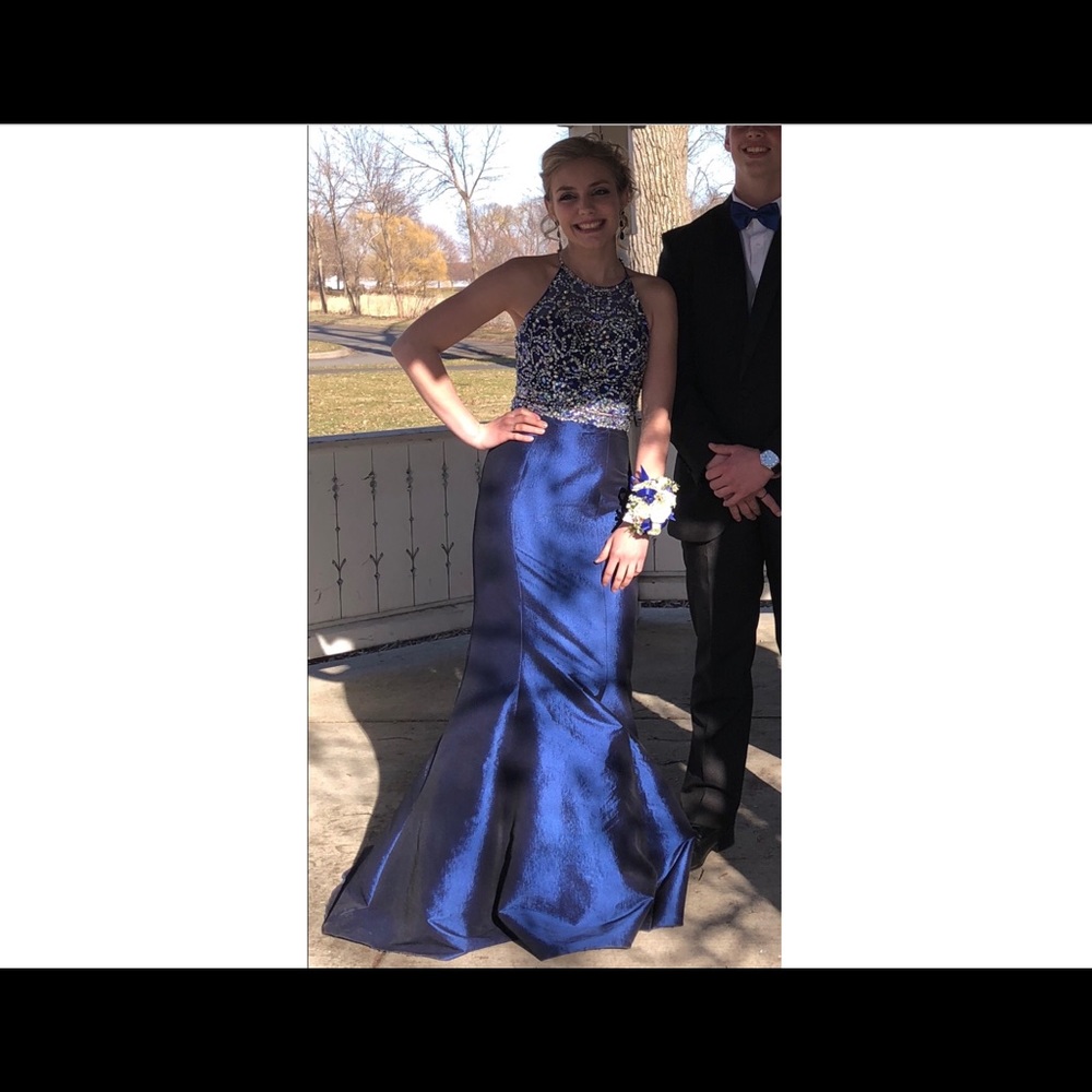 Navy mermaid prom dress